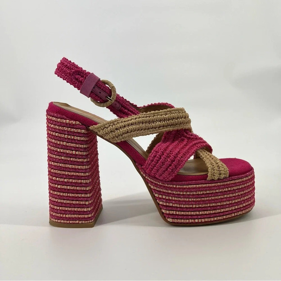 Castaner Fulvia Pink Woven Strappy Platform Colorful Tropical Resortwear Heels - Picture 2 of 9